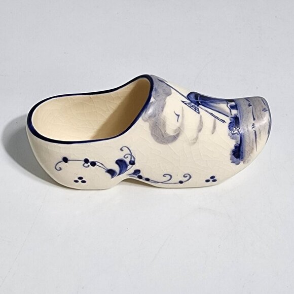 Ceramic Dutch Windmill Painted Clog Shoe Planter Japan Blue White VTG - Picture 3 of 10